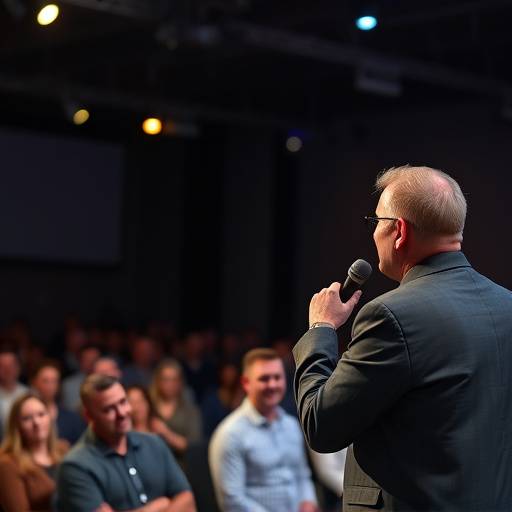 Een spreker die het publiek inspireert tijdens een zakelijk evenement.