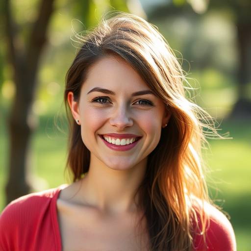 Portret van een lachende vrouw met natuurlijke achtergrond